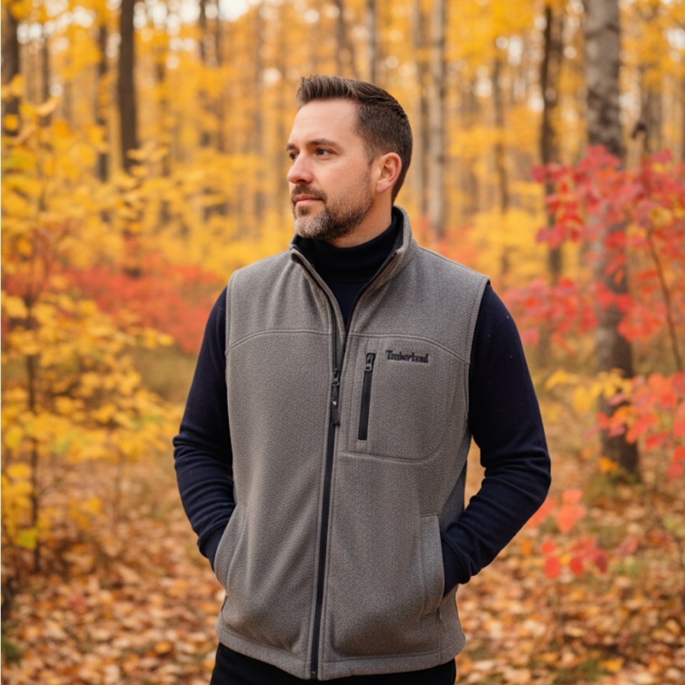 Timberland Men's Gray Fleece Vest SZ L Hiking Athleisure